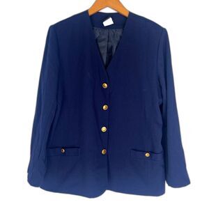 Ali Miles Petites Vintage Navy Blue Gold Button Captains Blazer Size 10